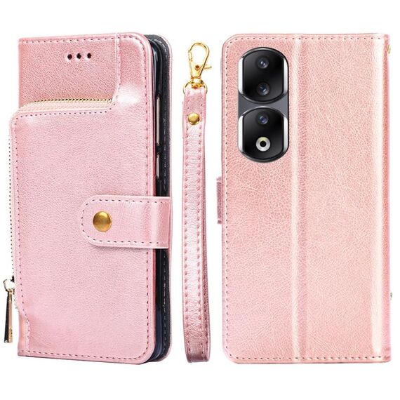 Custodia per cellulare in pelle con cerniera per Honor 90 Pro 5G (oro rosa)