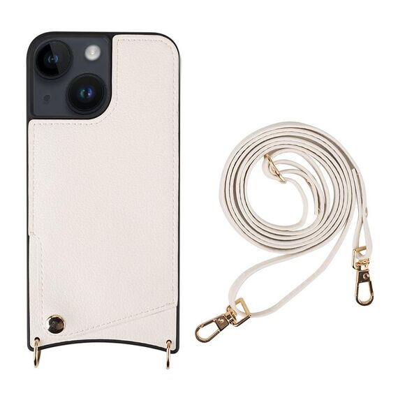 Per iPhone 14 Plus Fish Tail Card Slot PU + Custodia per telefono in TPU con cordino lungo (bianco)