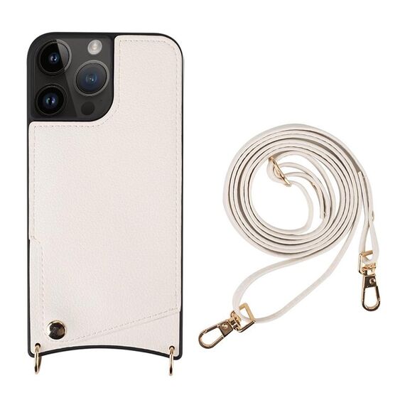Per iPhone 13 Pro Max Fish Tail Card Slot PU + Custodia per telefono in TPU con cordino lungo (bianco)