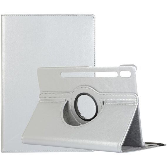 Per Samsung Galaxy Tab S9+ Custodia per tablet in pelle con supporto di rotazione a 360 gradi (argento)