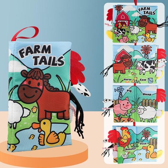 Baby Early Education Libro di stoffa con coda tridimensionale Libro giocattolo per bambini Coda di fattoria (4 pagine)