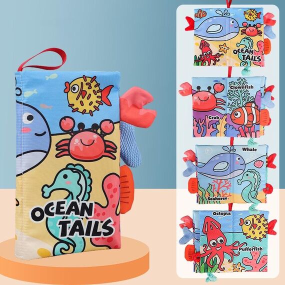 Baby Early Education Libro di stoffa con coda tridimensionale Libro giocattolo per bambini Coda oceanica (4 pagine)