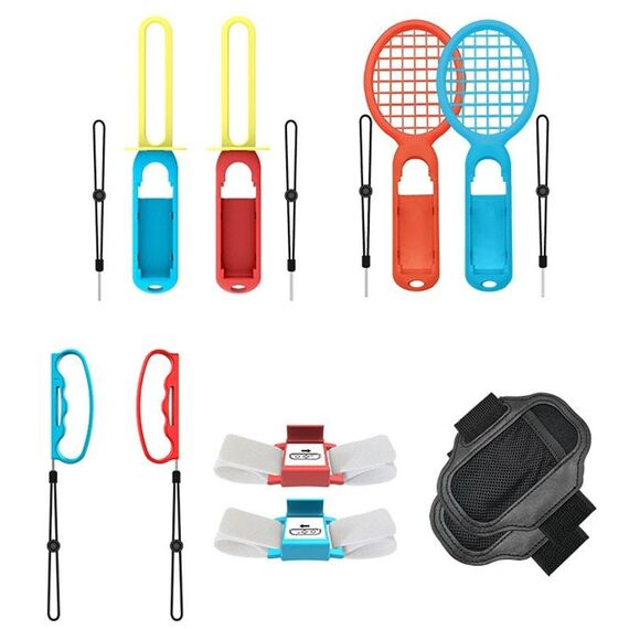 IPLAY HBS-447 10 in 1 Grip + cinturino da polso + cinturino + spada laser + set sportivo per racchetta per Nintendo Switch (come spettacolo)