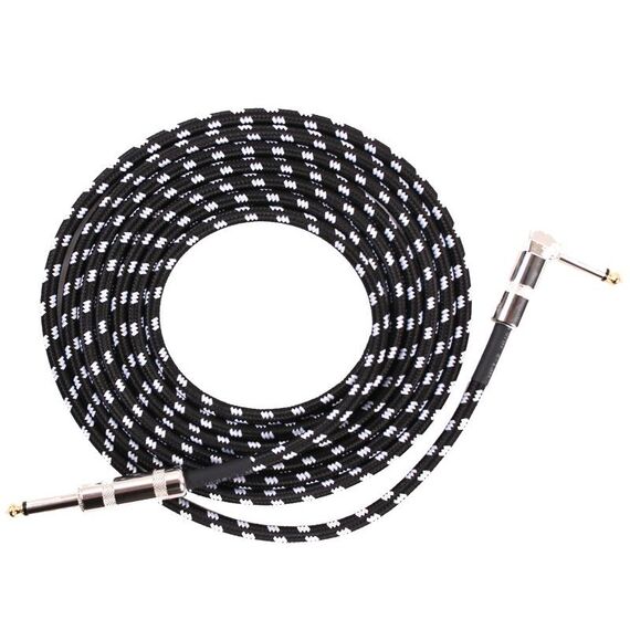 Cavo di collegamento per chitarra Cavo per chitarra acustica a gomito con riduzione del rumore, dimensioni: 1 m (nero bianco)