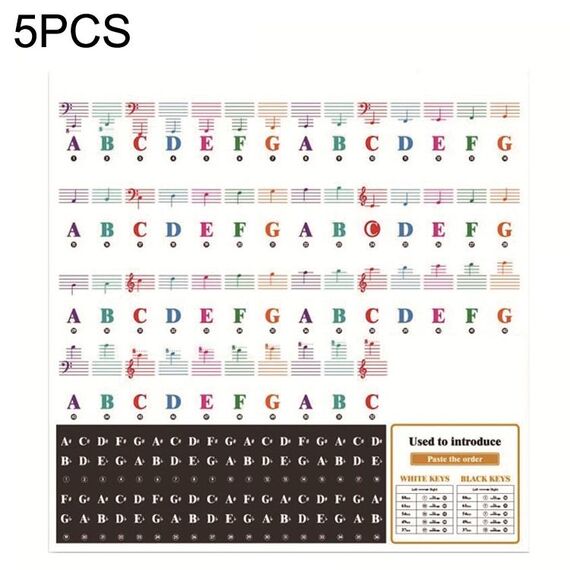 QT-005-A 5PCS Adesivi colorati per tastiera per pianoforte per bambini Accessori per strumenti musicali