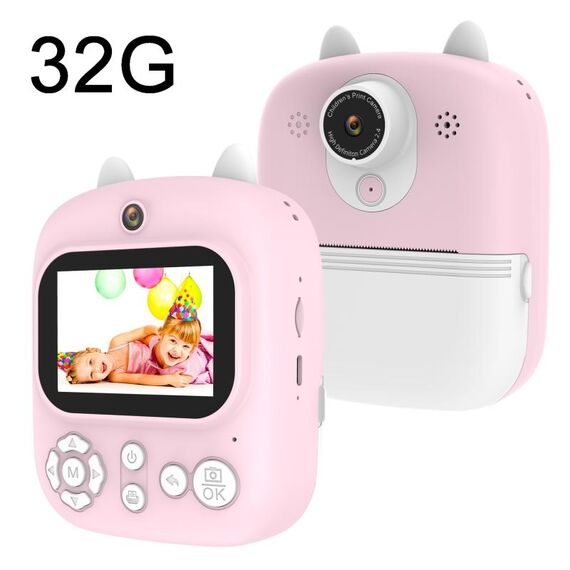 1200W Pixel Display da 2,4 pollici Stampa per bambini Fotocamera istantanea 32G + Lettore di schede Rosa
