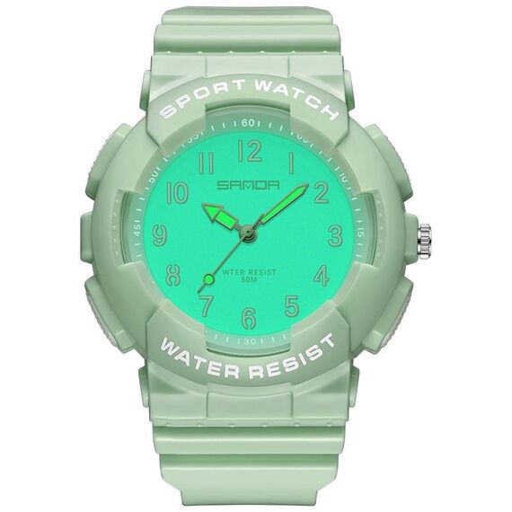 SANDA Small Fresh Digital All-match impermeabile luminoso orologio da studente (verde Matcha)