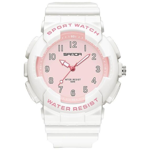 SANDA Small Fresh Digital All-match impermeabile luminoso orologio da studente (bianco rosa)