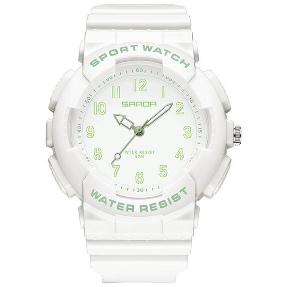 SANDA Small Fresh Digital All-match impermeabile luminoso orologio da studente (bianco verde)