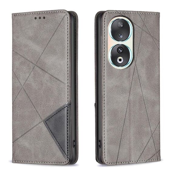 Custodia per telefono in pelle magnetica con texture romboidale per Honor 90 5G (grigio)