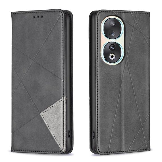 Custodia per telefono in pelle magnetica con texture romboidale per Honor 90 5G (nera)