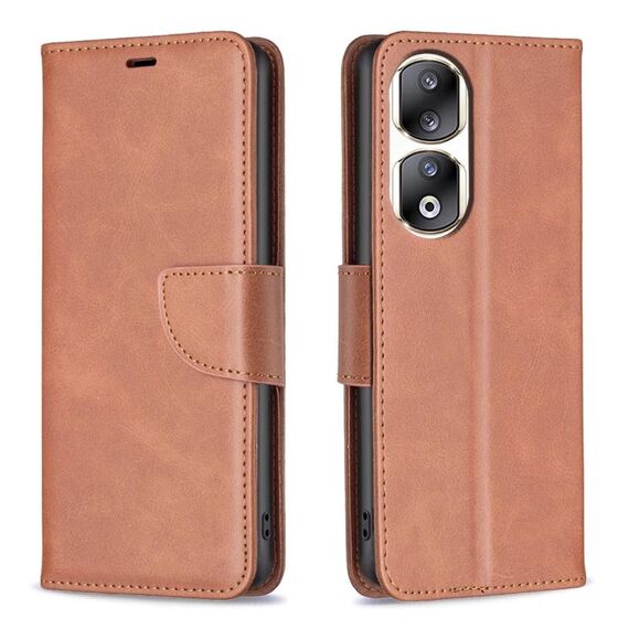 Per Honor 90 Pro Custodia in pelle di agnello con texture in puro colore Flip (marrone)