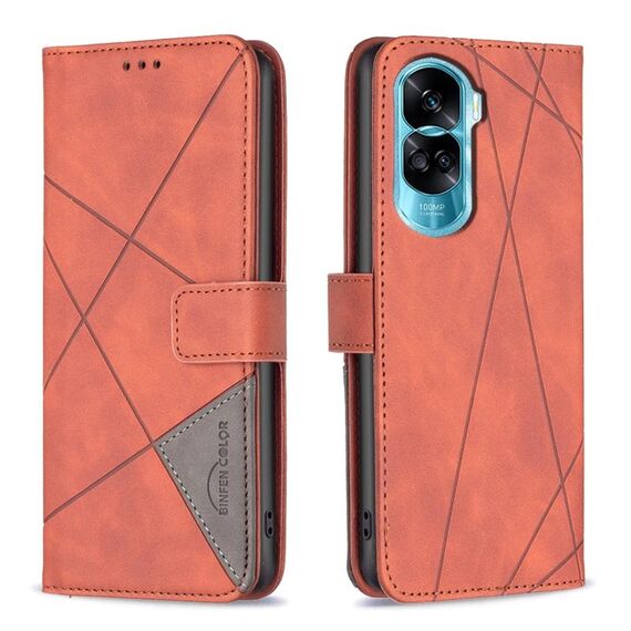 Custodia per telefono in pelle con texture romboidale con fibbia magnetica per Honor 90 Lite/X50i (marrone)
