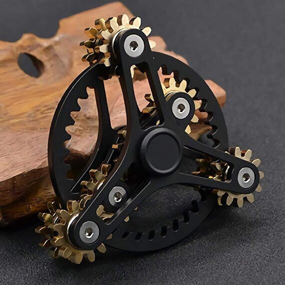 Giocattolo di decompressione Fidget Spinner in rame puro con collegamento a tre ingranaggi, stile: versione aggiornata (nero)