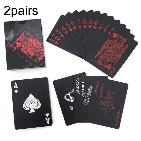 2 paia 54 pezzi carte da gioco da tavolo in plastica impermeabile carte da gioco magiche in PVC (rosso)