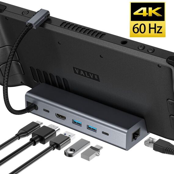 Per Steam Deck HDMI+RJ45+2 USB 3.0 +USB-C/Type-C 3.0+USB-C PD 100W 6-In-1 Base Docking Station Staffa