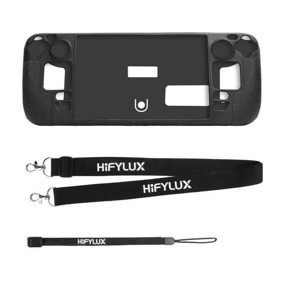 Per Steam Deck Hifylux ST-PF14 Custodia in silicone per console di gioco Antigraffio Custodia portatile antiscivolo Cordino (nero)