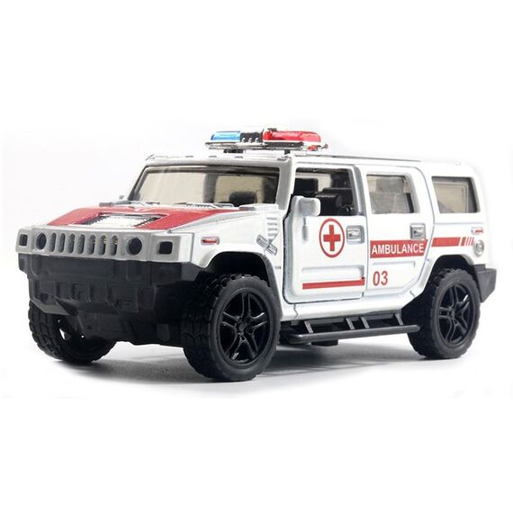 1:36 Auto della polizia fuoristrada Modello di ambulanza Giocattolo per auto con suono e luce (bianco)