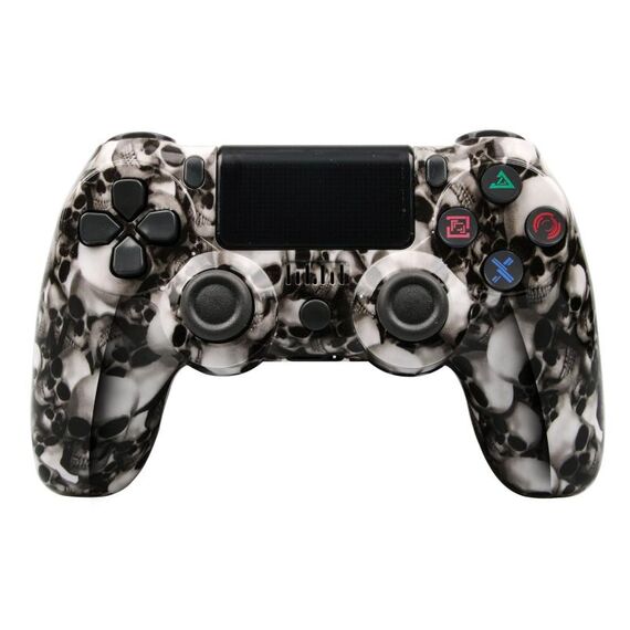 Per controller di gioco Bluetooth wireless PS4 con maniglia di gioco a doppia vibrazione con striscia luminosa (scheletro)