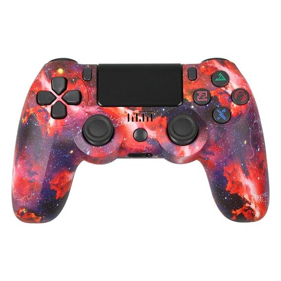 Per controller di gioco Bluetooth wireless PS4 con maniglia di gioco a doppia vibrazione con striscia luminosa (stella rossa)