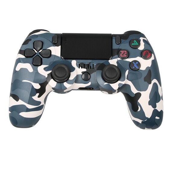 Per controller di gioco Bluetooth wireless PS4 con maniglia di gioco a doppia vibrazione con striscia luminosa (blu mimetico)
