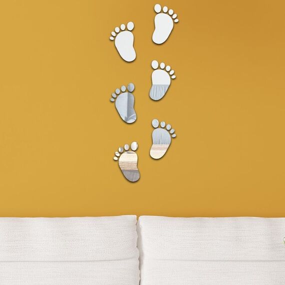 36 pz/set Acrilico Piedi Piccoli Adesivi Murali Stereo Decorazione Della Casa Specchio Morbido (Argento)