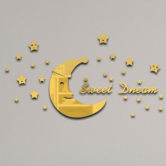 32 pz/set Acrilico SweetDream Specchio Adesivi Murali Stereo Decorazione Della Casa Specchio Morbido (Oro)