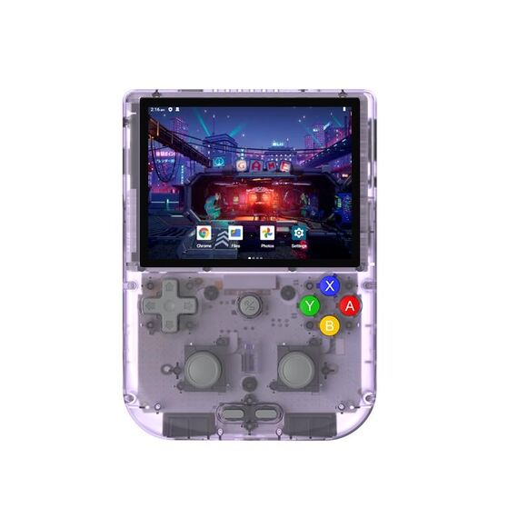 ANBERNIC RG405V 256G 4242 Console di gioco portatile Schermo IPS da 4 pollici Sistema Android 12 T618 Lettore di gioco a 64 bit (Viola trasparente)