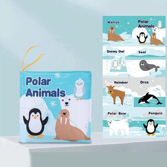 Libro in stoffa per bambini, con fruscio antistrappo, libri silenziosi per bambini, stile: animale polare