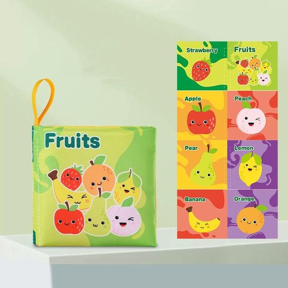 Libro in stoffa per bambini, con fruscio antistrappo, libri silenziosi per bambini, stile: Fruit Cognition