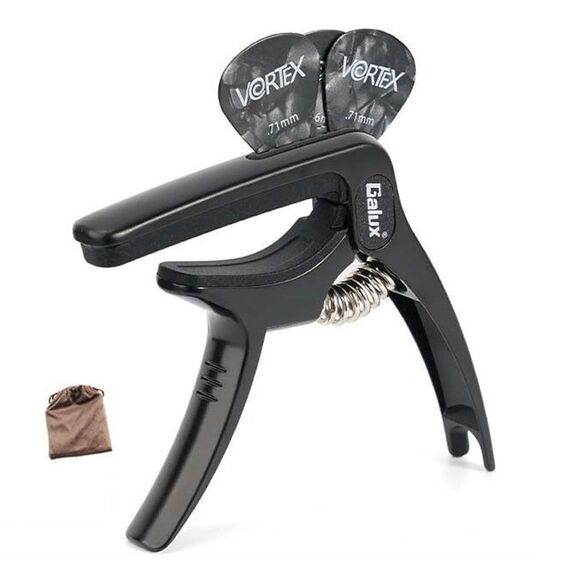 Galux GC501A Clip per chitarra acustica Pitch Clip per ukulele folk in metallo con custodia, Colore: nero
