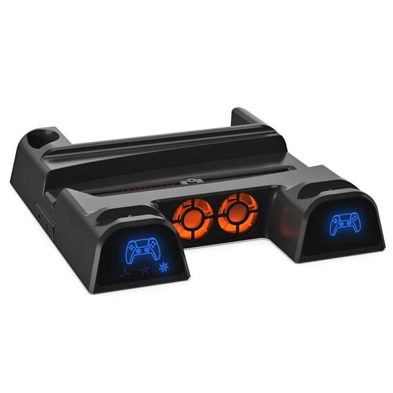 DOBE Base per ventola di raffreddamento con doppio caricatore multifunzione per gamepad PS5 con organizer per dischi (nero)