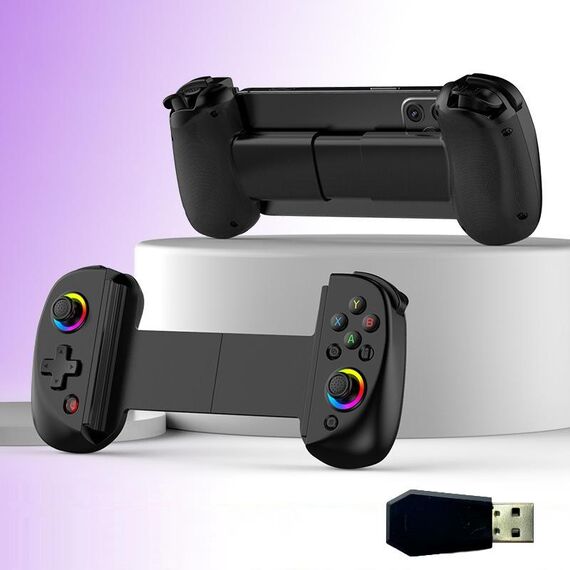 D8 Cellulare Stretch Band Light Gamepad Dual Hall Wireless Bluetooth Somatic Vibration Grip per PC / Android / IOS / Tablet / PS3 / PS4 / Switch, Colore: Nero + Ricevitore