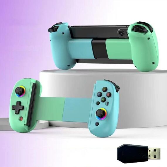 D8 Cellulare Stretch Band Light Gamepad Dual Hall Wireless Bluetooth Somatic Vibration Grip per PC / Android / IOS / Tablet / PS3 / PS4 / Switch, Colore: Verde Blu + Ricevitore
