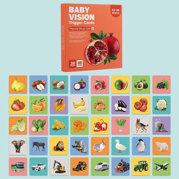 20 pezzi/libro Carta per l'apprendimento precoce del bambino Carta per la stimolazione visiva della cura degli occhi dei bambini, Stile: oggetto reale a 4 ordini