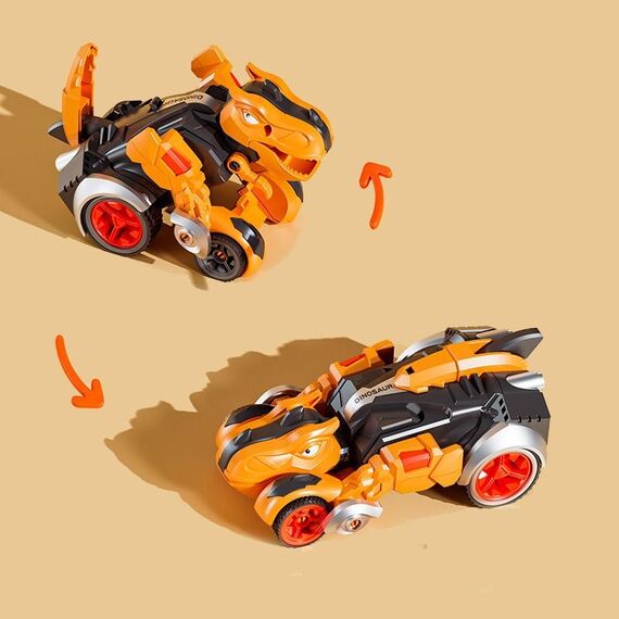 Giocattolo di incidente automatico inerziale per auto di ingegneria che trasforma dinosauri 2 in 1, colore: giallo Racing-T-Rex