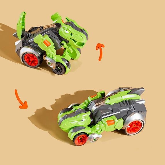 Giocattolo per crash automatico inerziale per auto di ingegneria che trasforma dinosauri 2 in 1, colore: Racing-T-Rex Green