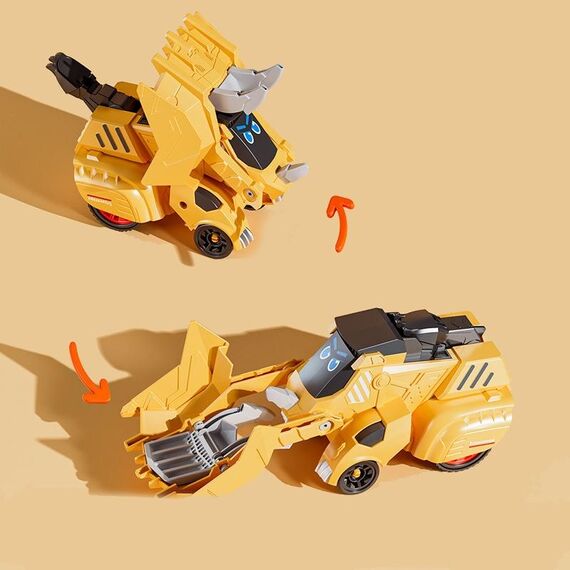 Giocattolo di incidente automatico inerziale per auto di ingegneria che trasforma dinosauro 2 in 1, colore: carrello elevatore-triceratopo giallo