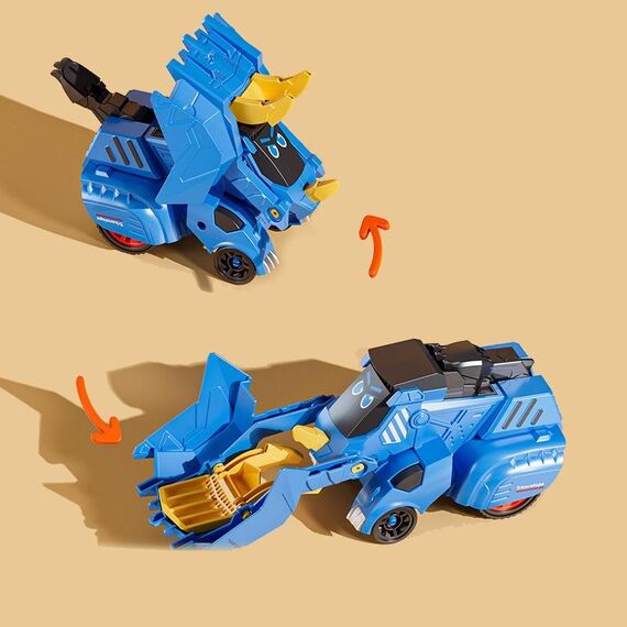 Giocattolo di incidente automatico inerziale per auto di ingegneria che trasforma dinosauro 2 in 1, colore: carrello elevatore-triceratopo blu