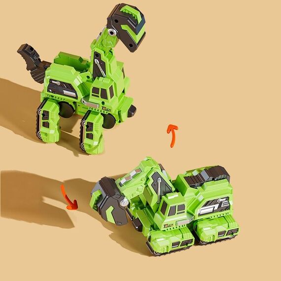 Giocattolo di incidente automatico inerziale per auto di ingegneria che trasforma dinosauri 2 in 1, colore: verde escavatore-Brachiosaurus