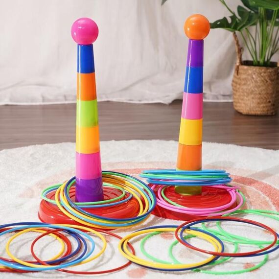 Cerchio da lancio staccabile per bancarella del mercato notturno Giocattoli per bambini Giochi genitore-figlio, specifiche: 2 torri 48 cerchi