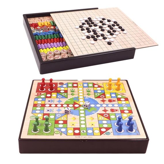 Set di giocattoli educativi per scacchiera educativa per bambini multifunzionali in legno modello 2 in 1 C