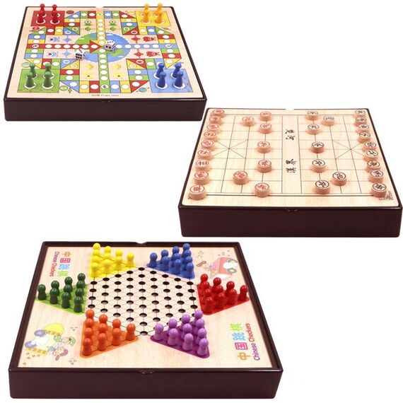Set di giocattoli educativi per scacchiera educativa per bambini multifunzionali in legno modello 3 in 1 B