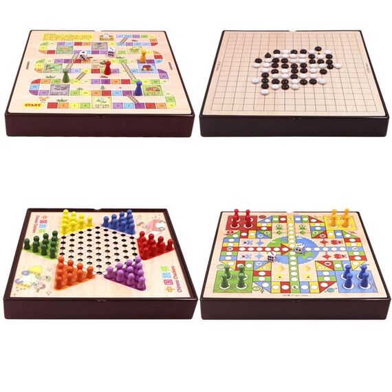 Set di giocattoli educativi per scacchiera educativa per bambini interattivi multifunzionali in legno modello 4 in 1 C