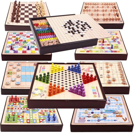 Set di giocattoli educativi per scacchiera educativa per bambini interattivi multifunzionali in legno 10 in 1