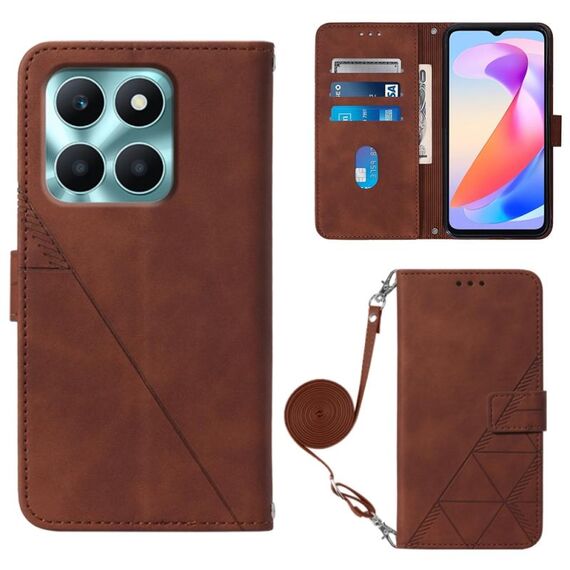 Custodia per cellulare in pelle con custodia a tracolla in rilievo 3D per Honor X6a (marrone)