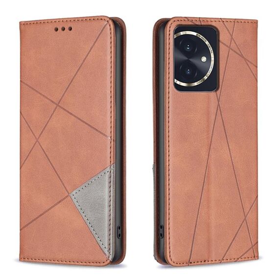 Custodia per telefono in pelle magnetica con texture romboidale per Honor 100 (marrone)