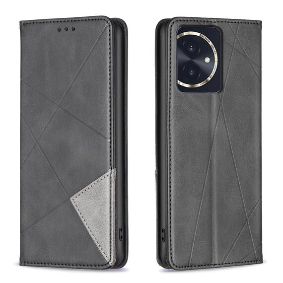 Custodia per telefono in pelle magnetica con texture romboidale per Honor 100 (nera)