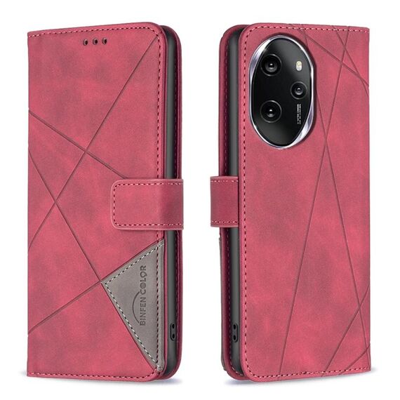 Custodia per telefono in pelle con trama romboidale con fibbia magnetica per Honor 100 Pro (rossa)