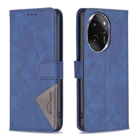 Custodia per telefono in pelle con texture romboidale con fibbia magnetica per Honor 100 Pro (blu)